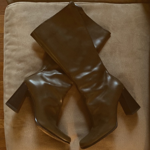 Prada Boots /Genuine Leather/ Khaki Green /Size 11 B width and 3.5 Inch Heal - Picture 1 of 11